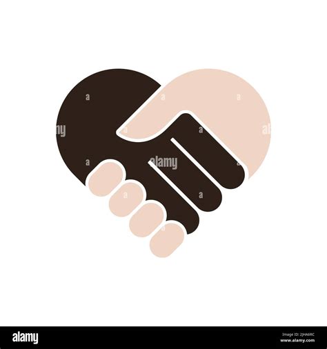 Together heart handshake. Interracial friendship, black and white hands. Flat illustration ...