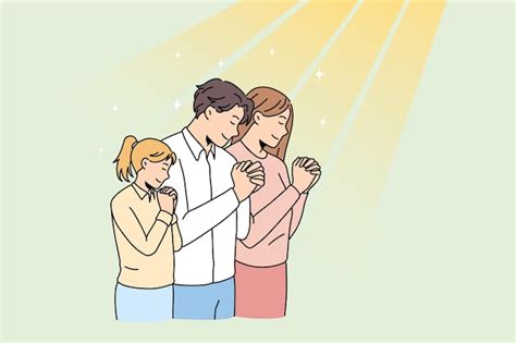 Premium Vector | Family with child pray in church together