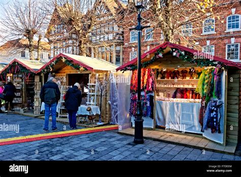 Salisbury Christmas Market held in the 18th Century Guildhall Square, Salisbury, Wiltshire ...