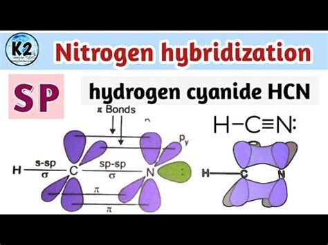 sp hybridization on nitrogen/nitrogen hybridization/HCN hybridization,orbital overlap diagram of ...