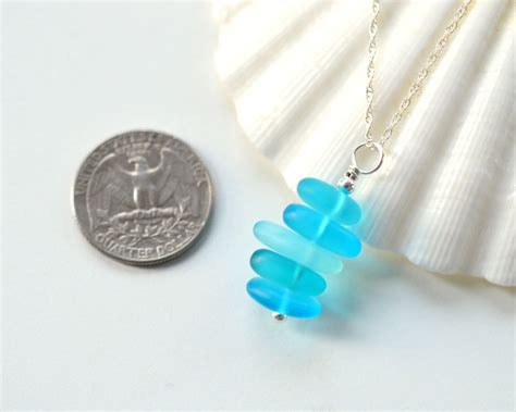 Light Blue Sea Glass Necklace Stacked Sea Glass Pendant Shades - Etsy