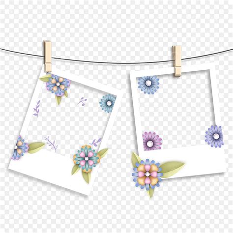 Polaroid Photo Paper PNG Image, Paper Cut Flower Polaroid Wood Clip Photo Frame, Rope, Photo ...