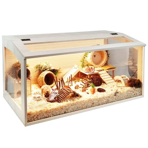 Prolee Hamster Cage Wooden 32 Inch Mice and Rat Habitat Openable Top with Acrylic Sheets Solid ...