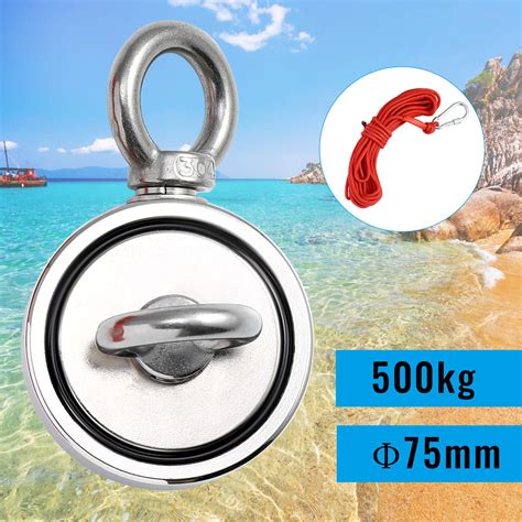 Double Side Magnet Fishing Kit 75mm 500kg Magnet Fishing with Eyebolt Strong Powerful Neodymium ...