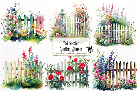 Watercolor Garden Fences Clipart Spring Floral PNG Format - Etsy