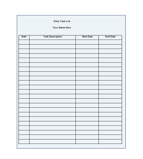 Daily Task List Template – 9+ Free Word, Excel, PDF Format Download ...