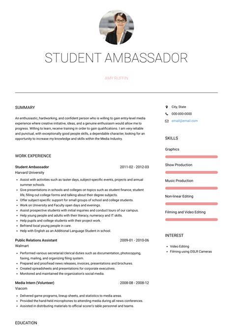 Student Ambassador - Resume Samples and Templates | VisualCV