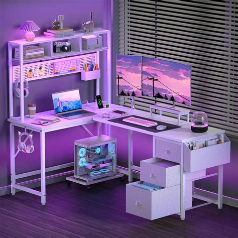Amazon.com: DOMICON L Shaped Gaming Desk 94.5" Computer Desk with Pegboard & Shelves & Drawers ...