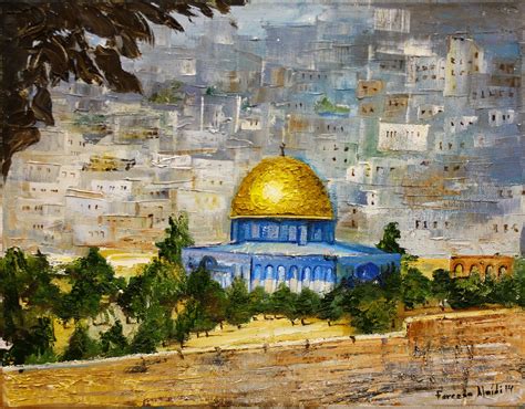 Peaking at the Dome of the Rock by Fareeda Alaidi | Oil on Canvas ...