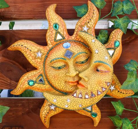 Ebros Orange Mosaic Face Sun with Yellow Mosaic Moon, 13"H Wall Plaque ...