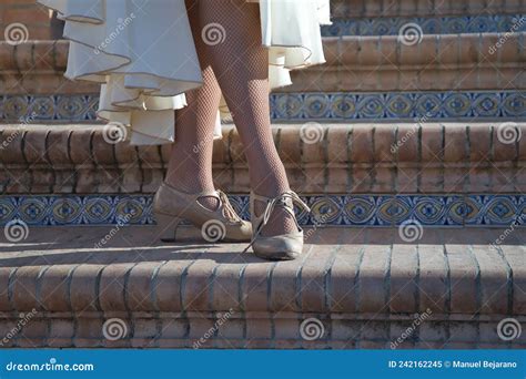 Detail of Young Woman Flamenco Shoes, with Typical Flamenco Dance Suit ...