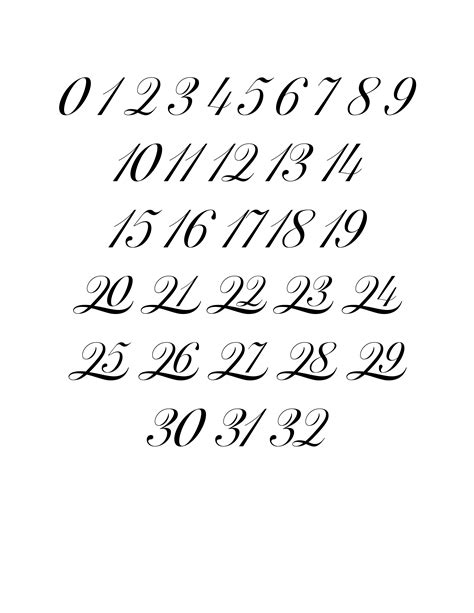 Free Printable Fancy Calligraphy Numbers 0-32