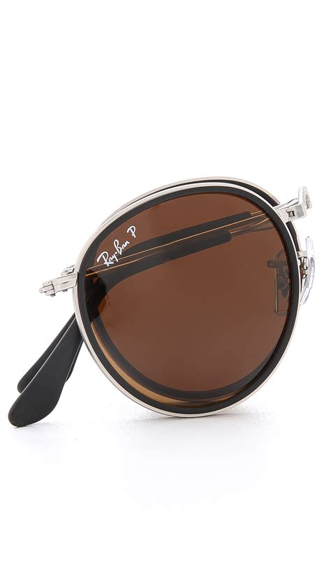 Lyst - Ray-Ban Polarized Round Folding Sunglasses in Metallic for Men