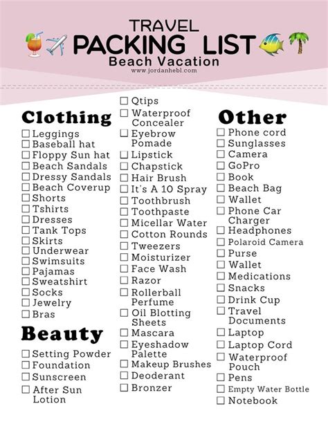 Packing List for a Beach Vacation + Free Printable | Beach trip packing, Packing tips for travel ...