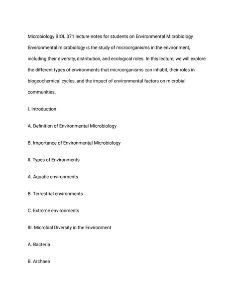 Microbiology BIOL 371 lecture notes for students on Environmental Microbiology - In this lecture ...