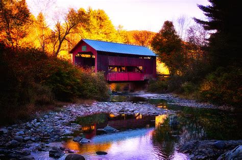 New England Fall Foliage Above Upper Cox Covered Bridge Photograph by ...