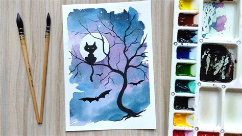 Halloween watercolor painting tutorial for beginners | step by step Halloween tutorial | - YouTube