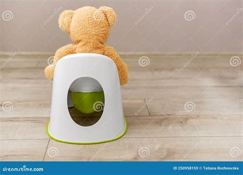 Soft toy on the potty stock image. Image of baby, accustom - 250958159