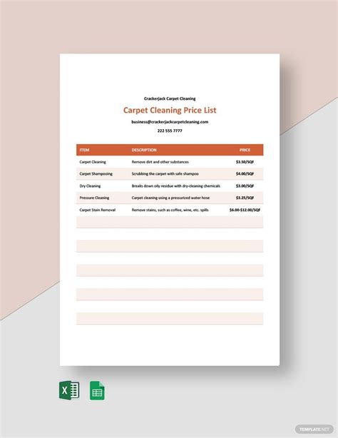 Carpet Cleaning Prices List Template - Download in Word, Google Docs, Excel, Google Sheets ...