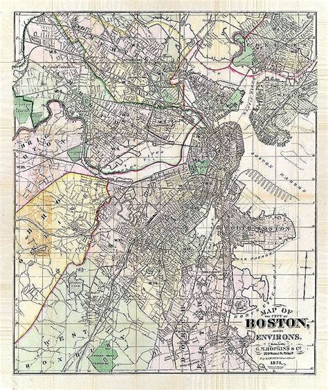 Antique Map Boston and Environs 1874 — MUSEUM OUTLETS