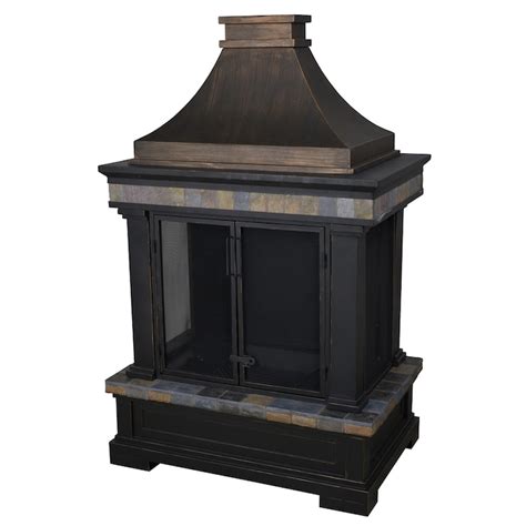 allen + roth Black and Bronze with Slate Design Composite Outdoor Wood-Burning Fireplace in the ...