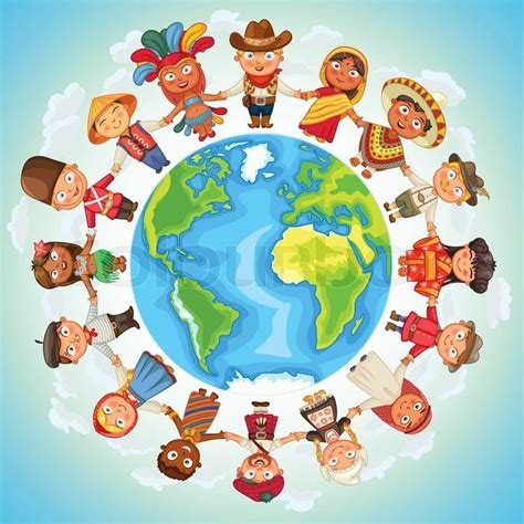 Multicultural character on planet earth cultural diversity traditional folk stock vector