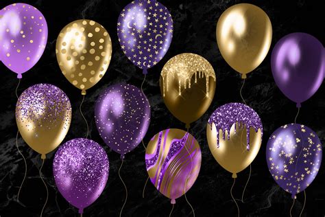 Purple and Gold Balloons Clipart By Digital Curio | TheHungryJPEG