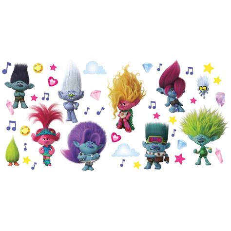 RoomMates Trolls 3-Band Together with Glitter Purple Wall Decal ...