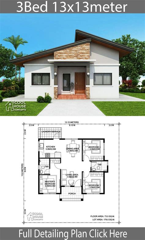 Home design Plan 13x13m with 3 bedrooms - Home Ideas | Проекты ...