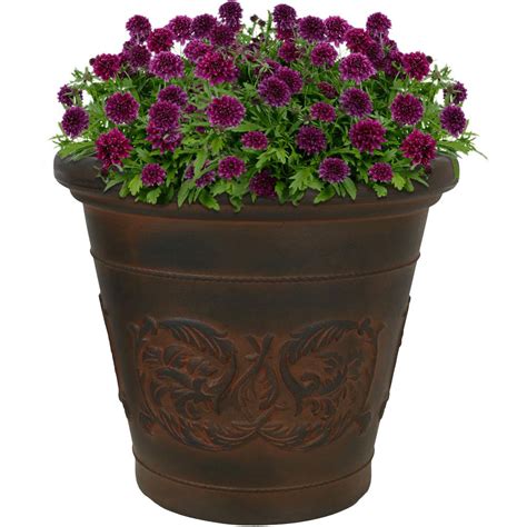 Sunnydaze Decor 16 in. Rust Single Arabella Resin Outdoor Flower Pot ...