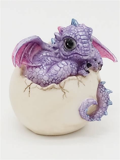 Purple Baby Dragon Hatching From an Egg Collectible Figurine / | Etsy