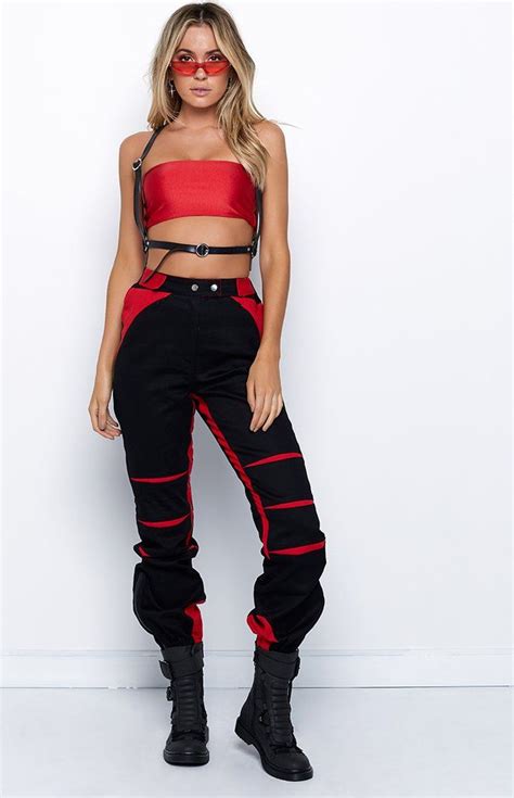 Full Throttle Motoski Pants Black & Red – Beginning Boutique | Rave ...