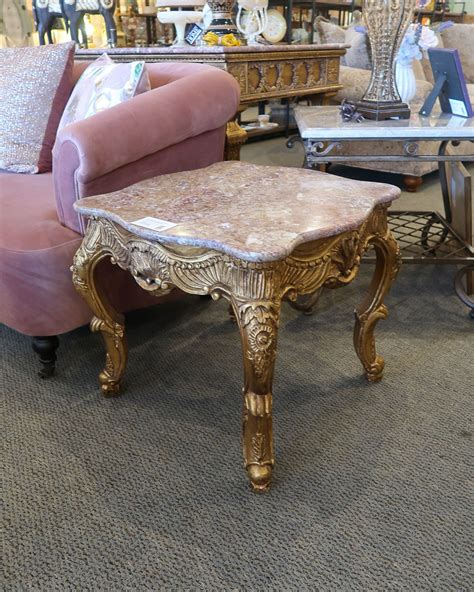 Marble Top Gold End Table | New England Home Furniture Consignment