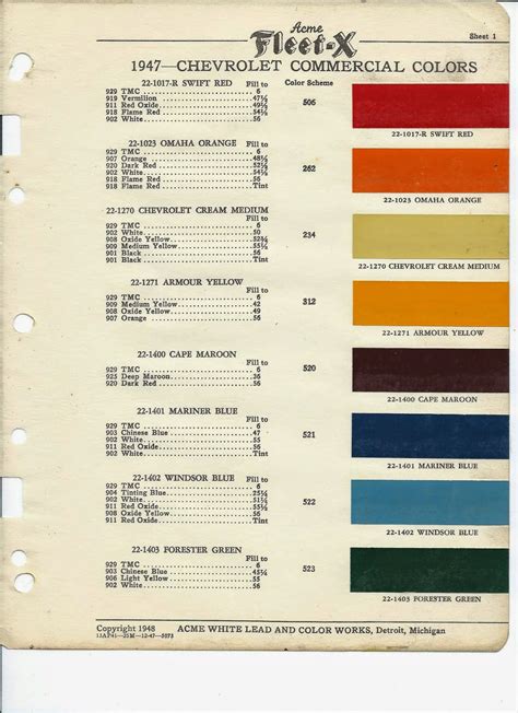 Chev 235 guy: 1947 Chevrolet Truck Color Chart