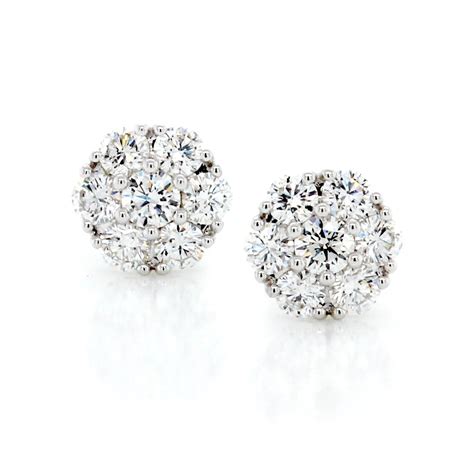 18K White Gold Diamond Cluster Stud Earrings – Long's Jewelers