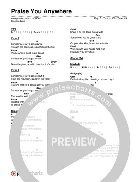 Praise You Anywhere Chords PDF (Brandon Lake) - PraiseCharts