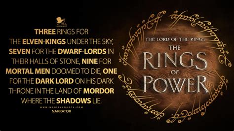 Three Rings for the Elven-kings under the sky, Seven for the Dwarf-Lords in their halls of stone ...