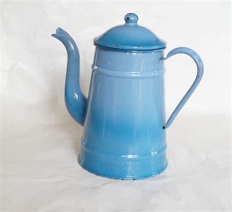 French Vintage Enamel Blue Coffee Pot - Etsy