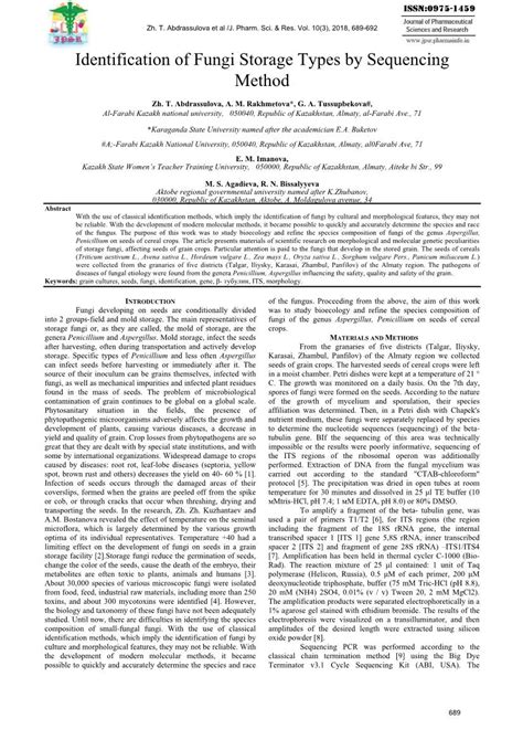 Identification of Fungi Storage Types by Sequencing Method - DocsLib