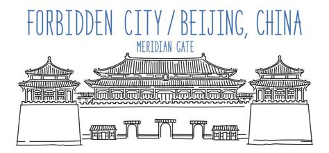 Forbidden City in Beijing, China. Sketch of Meridian Gate. Stock Vector - Illustration of ...