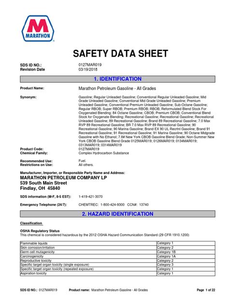 MSDS Gasoline | PDF | Gasoline | Benzene