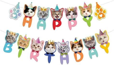 Cat Birthday Banner Cat Birthday Decoration, 17 Pieces Cat Face ...