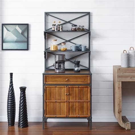 Southern Enterprises Bexfield 3 Shelf Bakers Rack in Gunmetal Gray with Storage | Homesquare