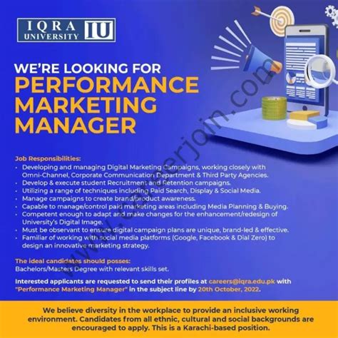 Iqra University IU Jobs Performance Marketing Manager