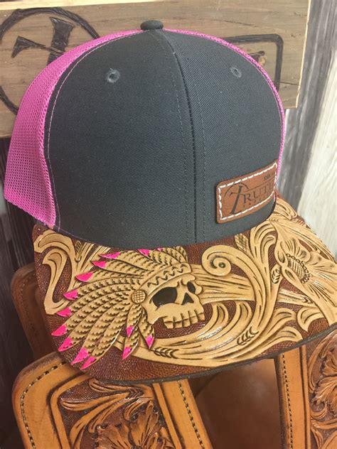 HAND TOOLED Leather Cap BRIM — TRUTH SADDLERY PATCH CAPS - Snap back O ...