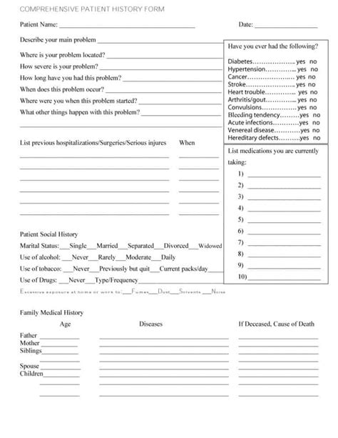 General Printable Medical History Form Template