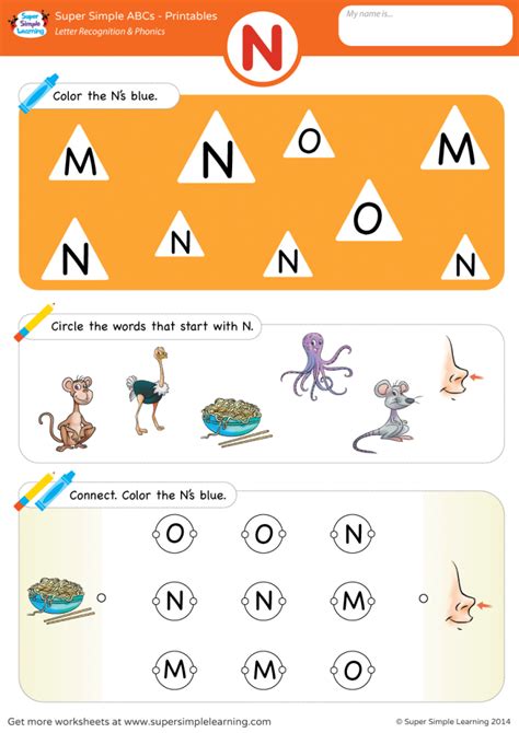 Letter Recognition & Phonics Worksheet - N (Uppercase) - Super Simple | Phonics worksheets ...