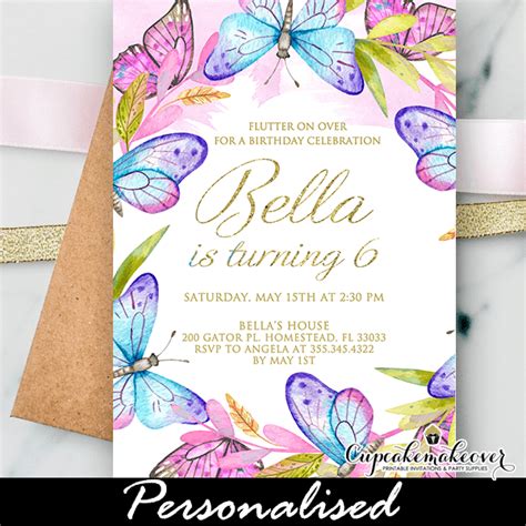 Garden Butterfly Birthday Party Invites, Pink Purple Teal - Cupcakemakeover