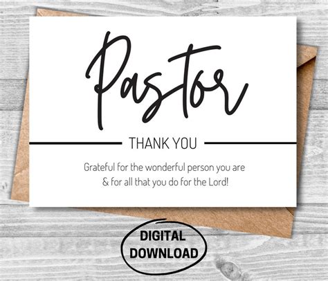 Pastor Printable Card, Thank You Card for Pastor, Printable Pastor Appreciation Card, Printable ...