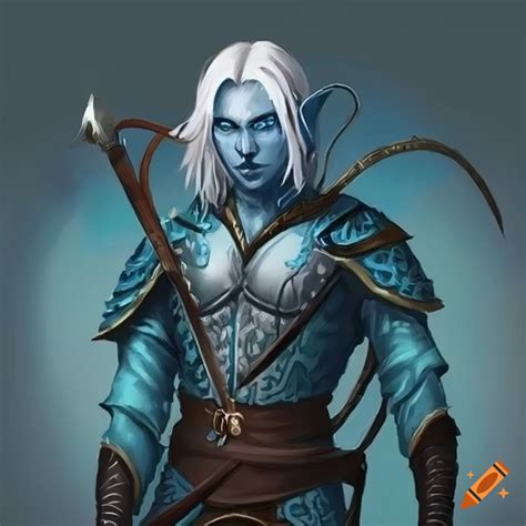 Artwork of a blue-skinned male elf ranger with swords on Craiyon